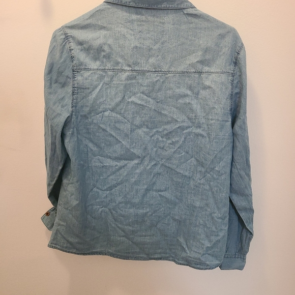 Design by Olivia Women's Classic Roll Up Sleeve Button Down Denim Jean Shirt L - Picture 7 of 8